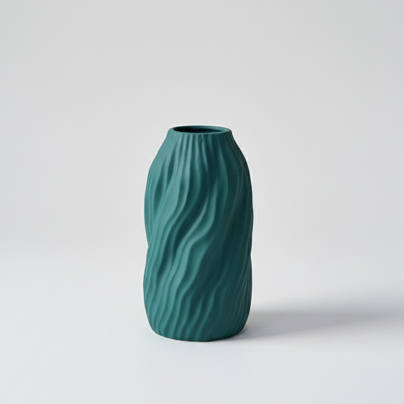 Matte Teal Spiral Vase