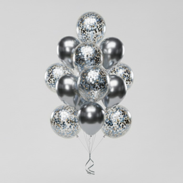 Silver Confetti Celebration Balloon Bouquet