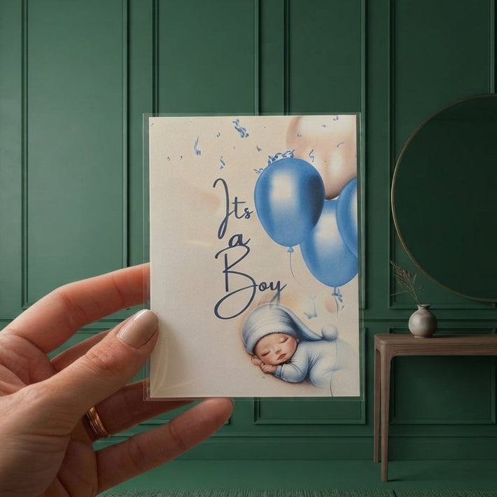 It's a Boy Blue Balloons Baby Greeting Card