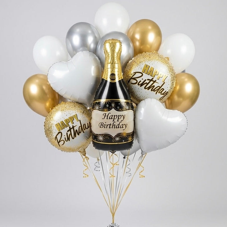 Elegant Champagne Birthday Balloon Bouquet