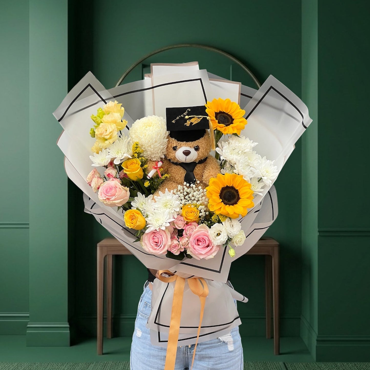 Bright Future: Sunflower And Teddy Graduation Bouquet