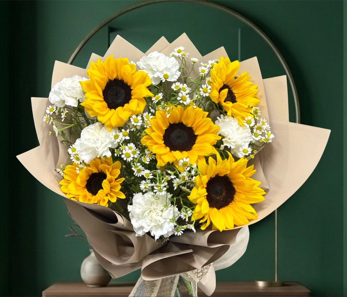 Radiant Sunshine Sunflower And Carnation Garden Bouquet