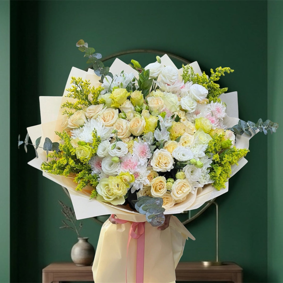Golden Peach And White Garden Floral Bouquet