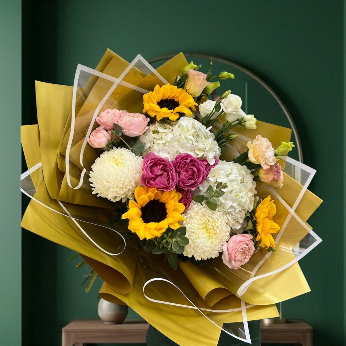 Radiant Sunflower And Hydrangea Garden Bouquet