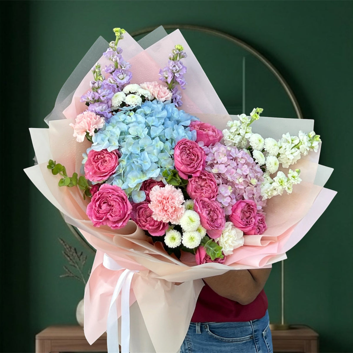 Pastel Harmony Dual Hydrangea And Julietta spray Rose Masterpiece