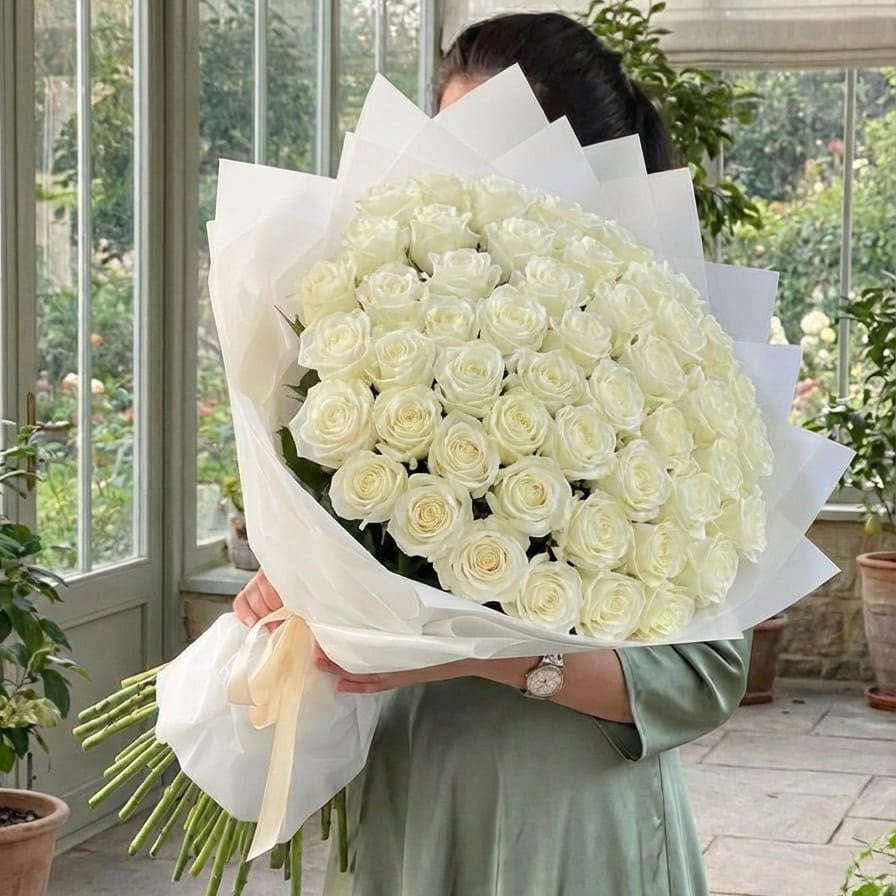 51 Fresh White Roses Bouquet