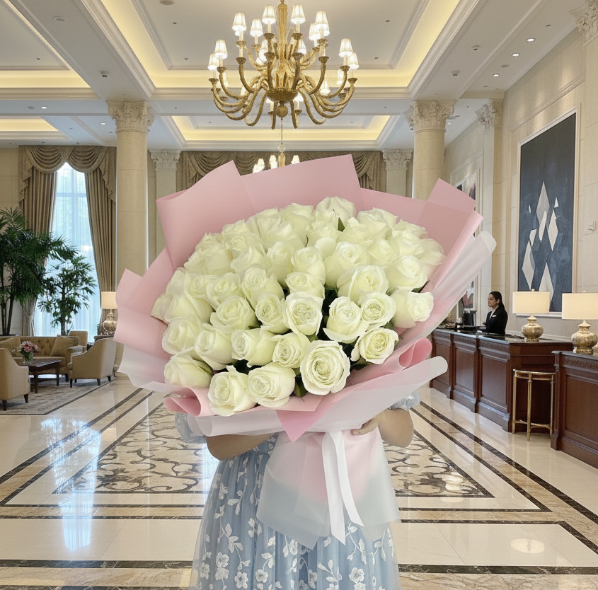51 Fresh White Roses Bouquet