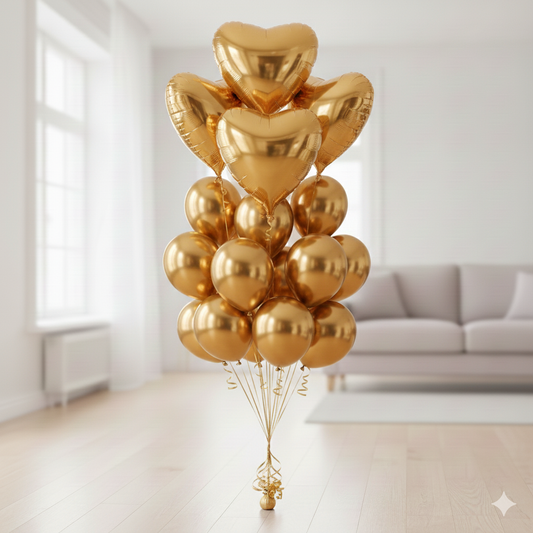 Gold Heart Balloons Set