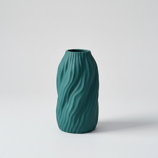 Matte Teal Spiral Vase