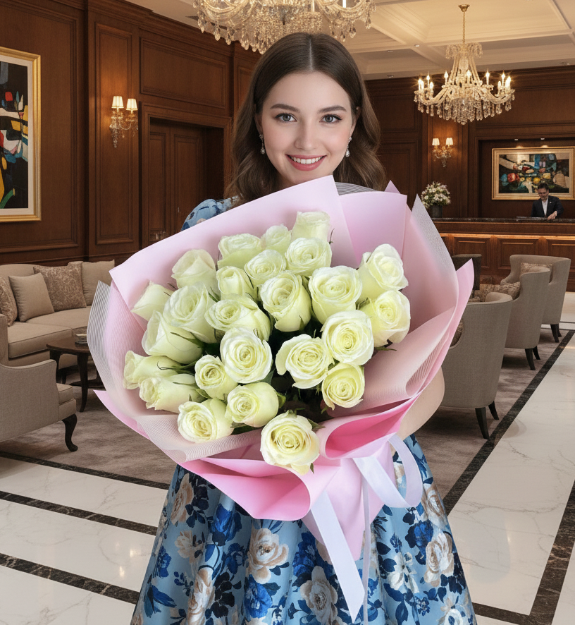 25 White Roses Bouquet