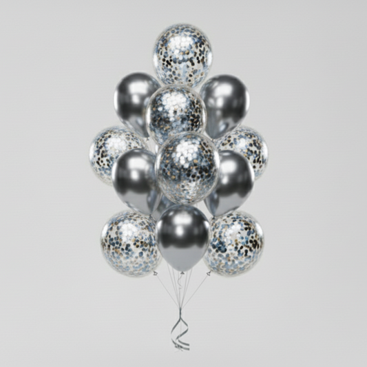 Silver Confetti Celebration Balloon Bouquet