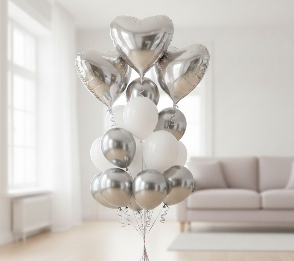 Silver Heart Balloons Set