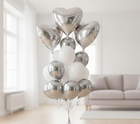 Silver Heart Balloons Set