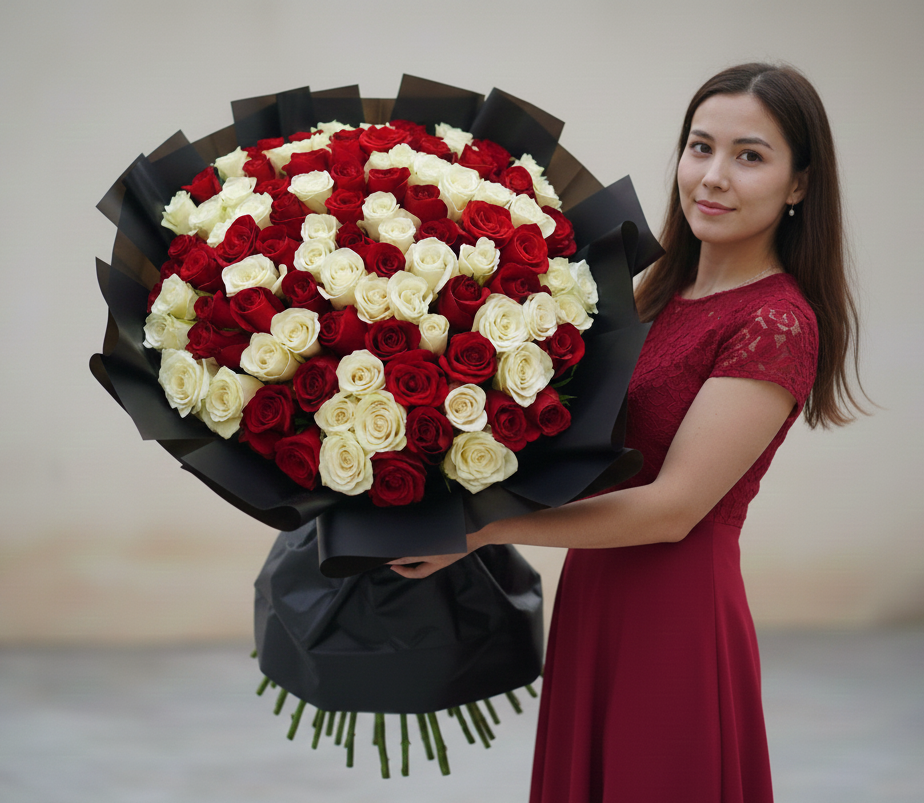 Eternal Romance - 101 Red and White Roses