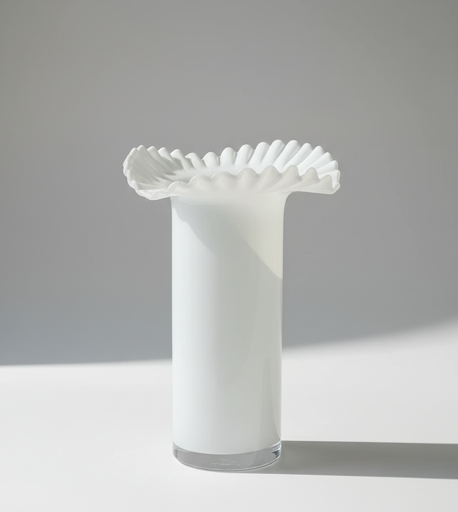 White Opalescent Ruffle Vase