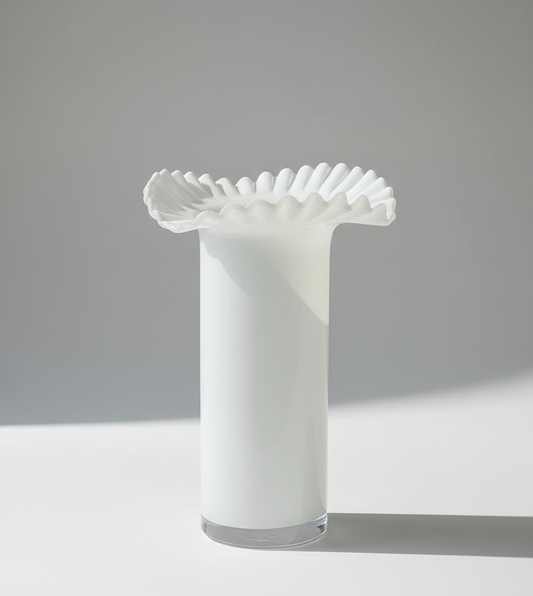 White Opalescent Ruffle Vase