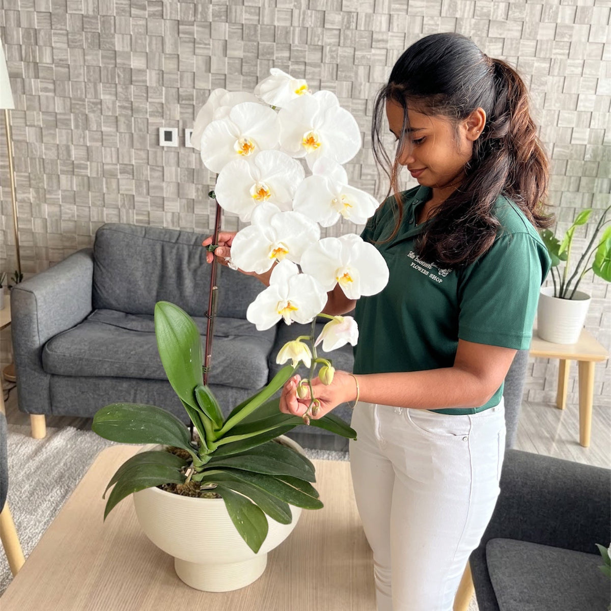Elegant 90cm Premium White Orchid in Modern Ceramic Pot