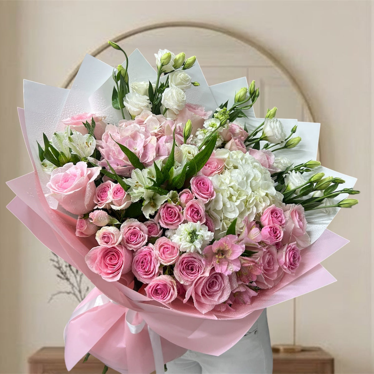 Enchanting Pink And White Hydrangea And Rose Garden Bouquet