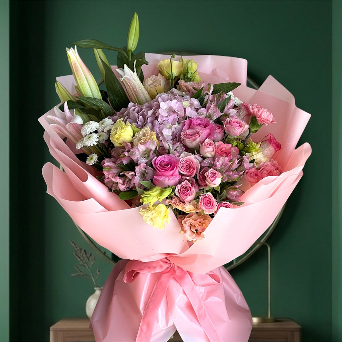 Enchanting Pink Lily And Hydrangea Garden Bouquet