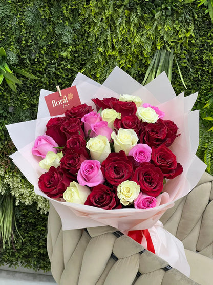 Tri-Color Romance - 31 mix Roses