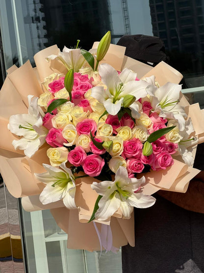 Pink Whispers & Lilies Bouquet