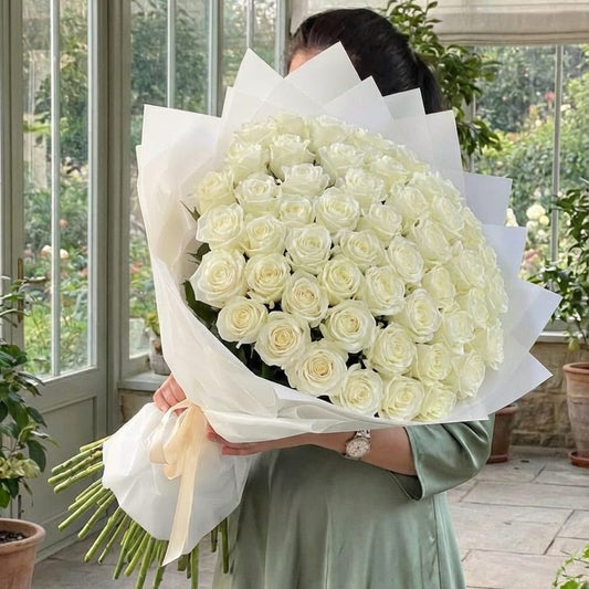 51 Fresh White Roses Bouquet