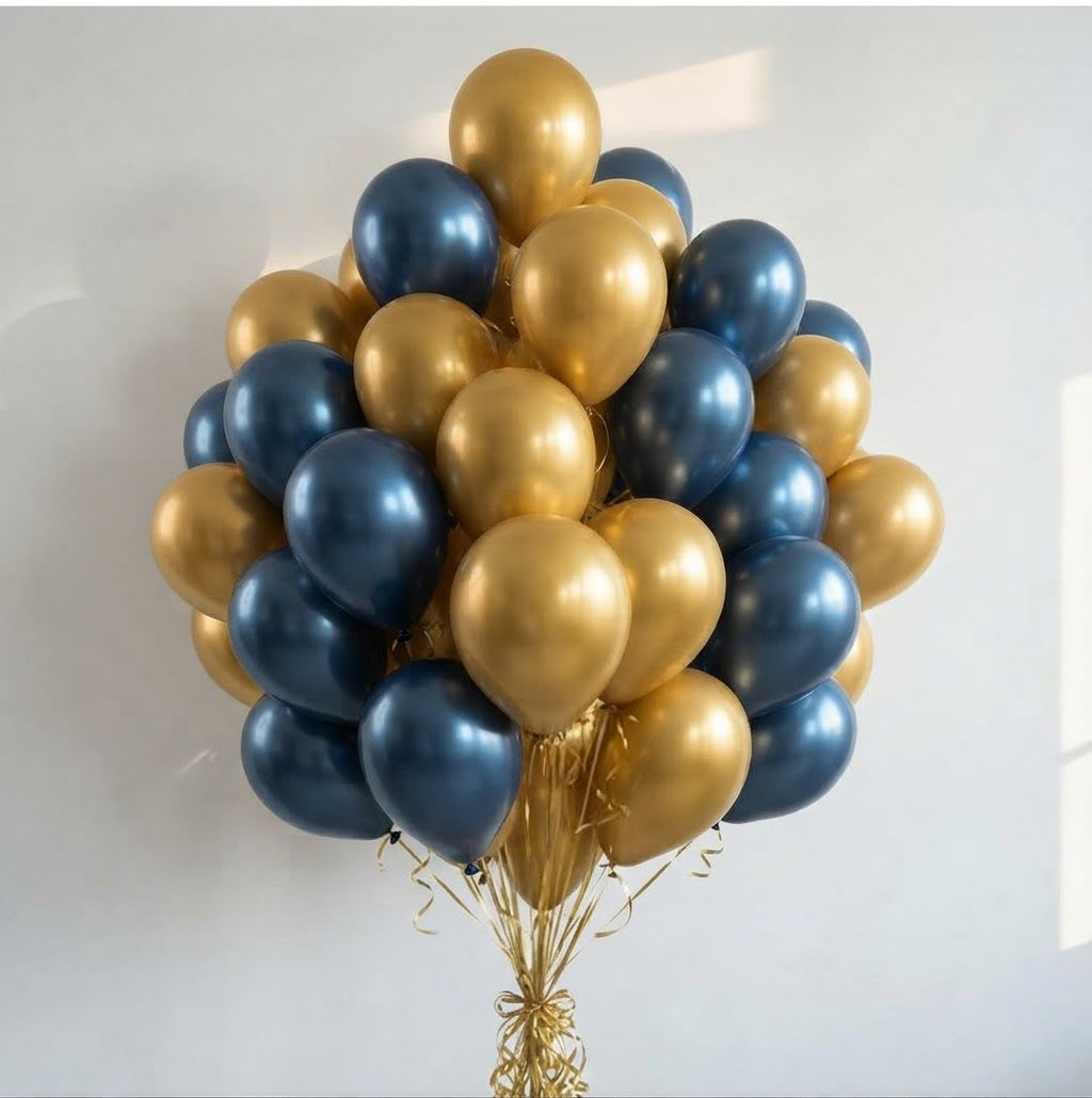 Navy Blue & Gold Metallic Balloon Bouquet